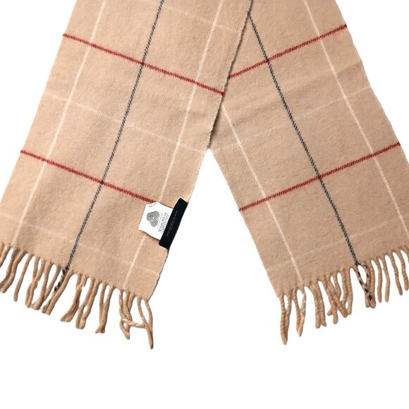 Burberry Luxury Vintage Tan Blue Red Window Pane Plaid Wool Scarf - Picture 3 of 6